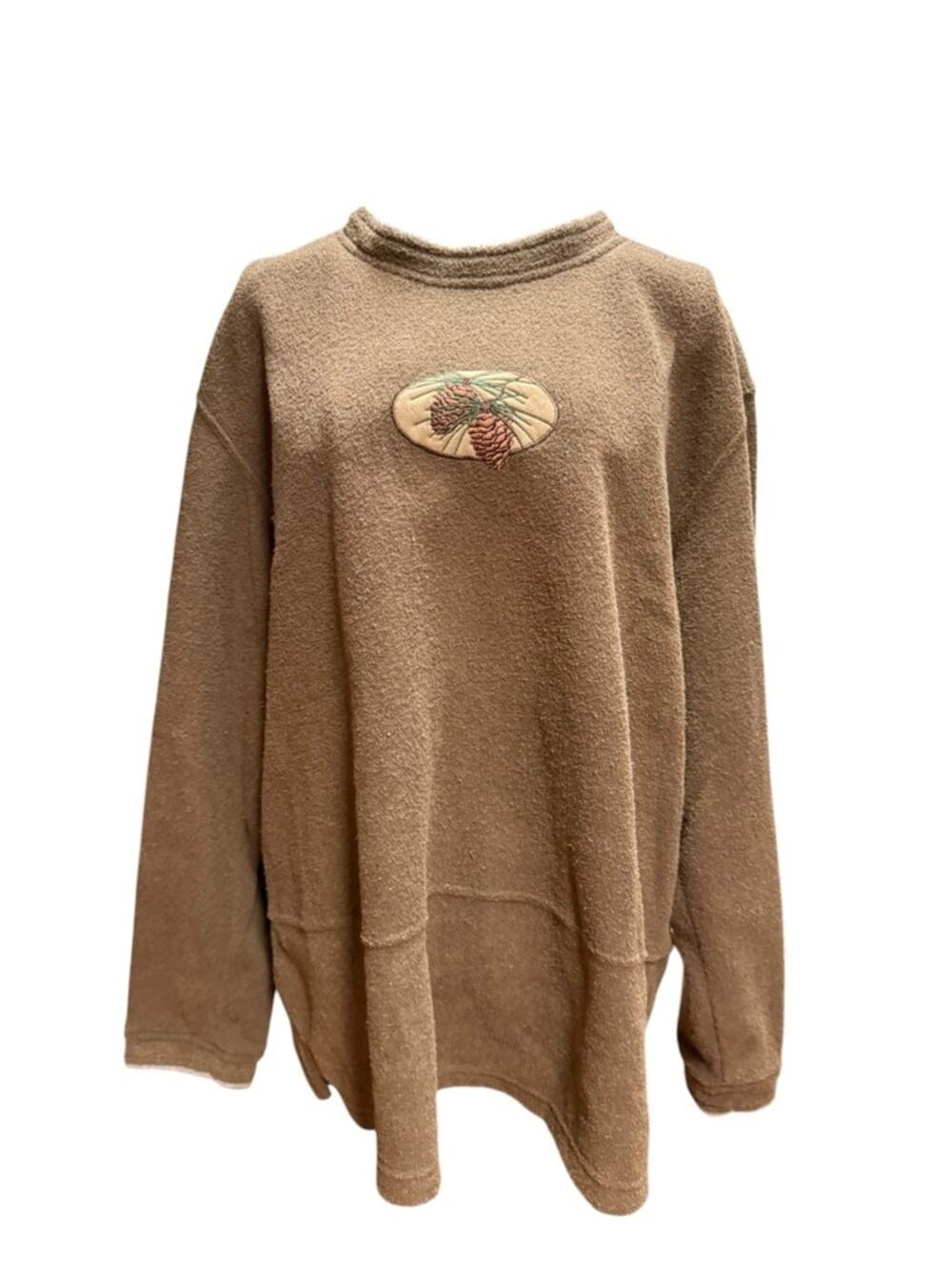 Expressions Original Brown Pinecone Embroidered Fleece Sweatshirt XL